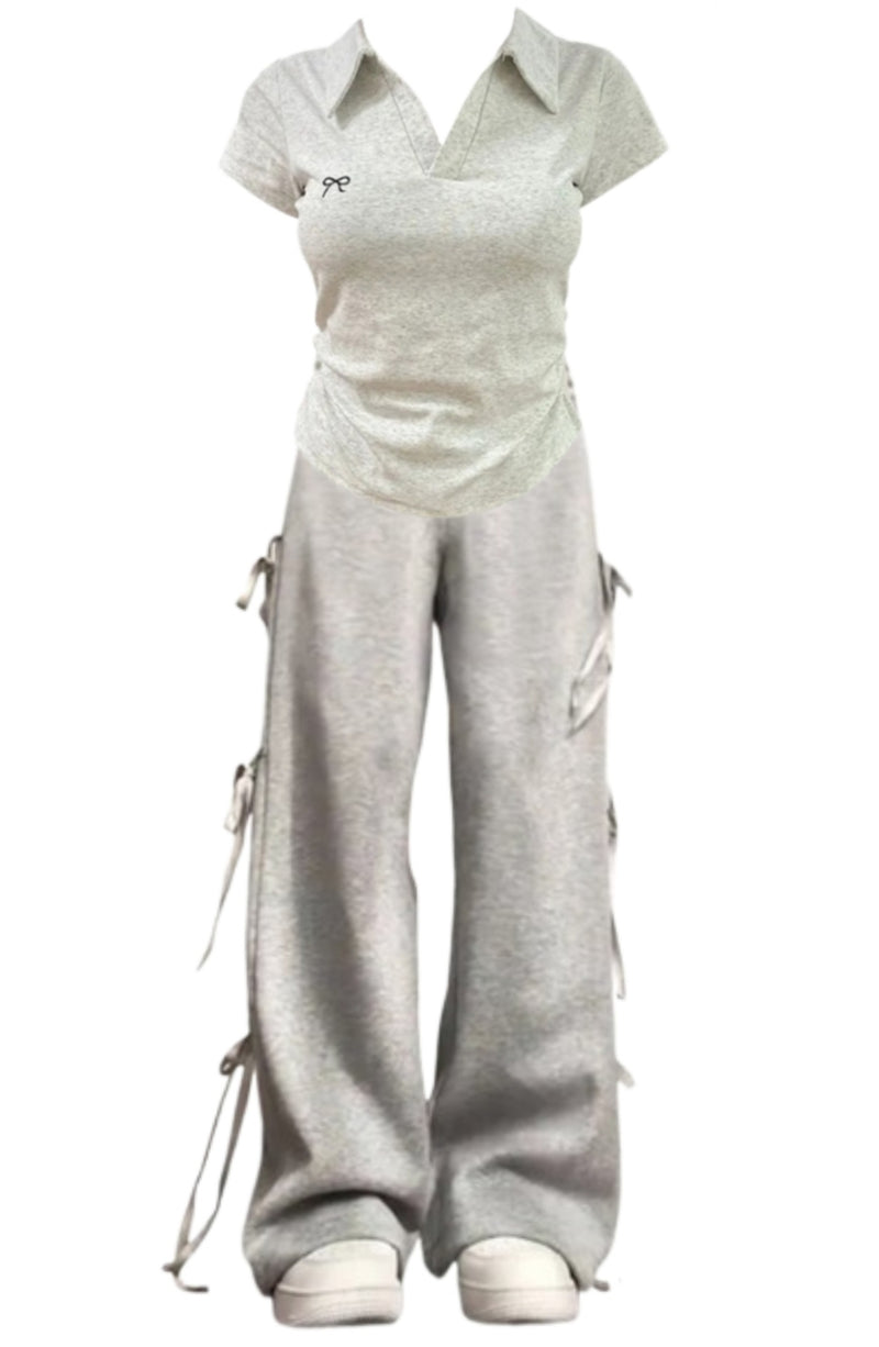 OOTD: Polo Collar Short Sleeve Tee + Street Side Bow Tie Sweatpants