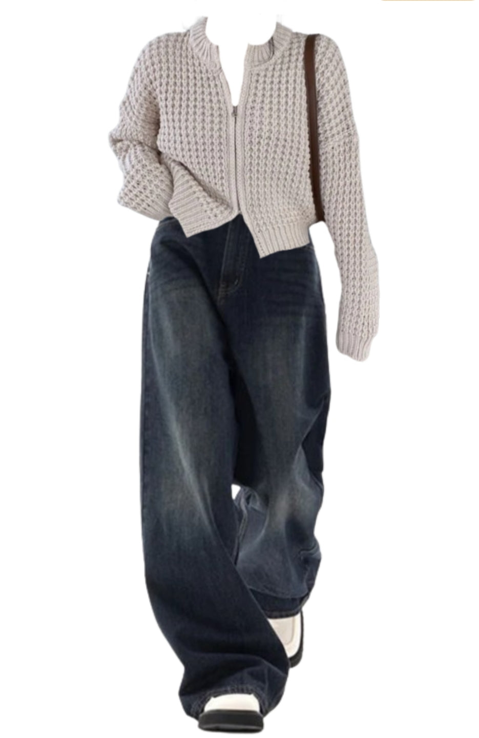 OOTD: Vintage Round Neck Zip Up Cardigan + Vintage Blue 90s Boyfriend Jeans