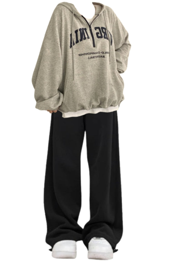 OOTD: Pullover Zipper Hoodie + Vintage Solid Color Baggy Sweatpants