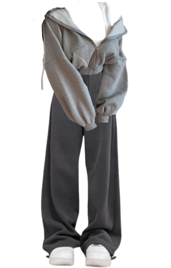 OOTD: Zip Up Cropped Hoodie + Vintage Solid Color Baggy Sweatpants