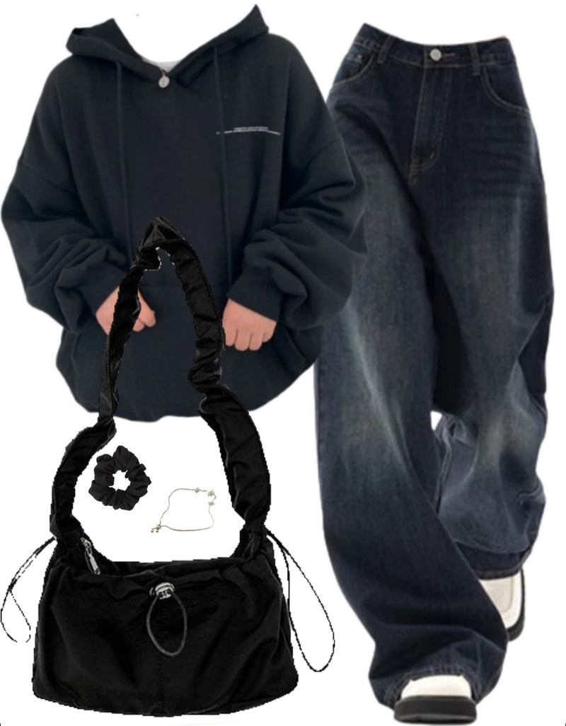 OOTD: Moon Print Hoodie + 90s Boyfriend Jeans +Shoulder Bag