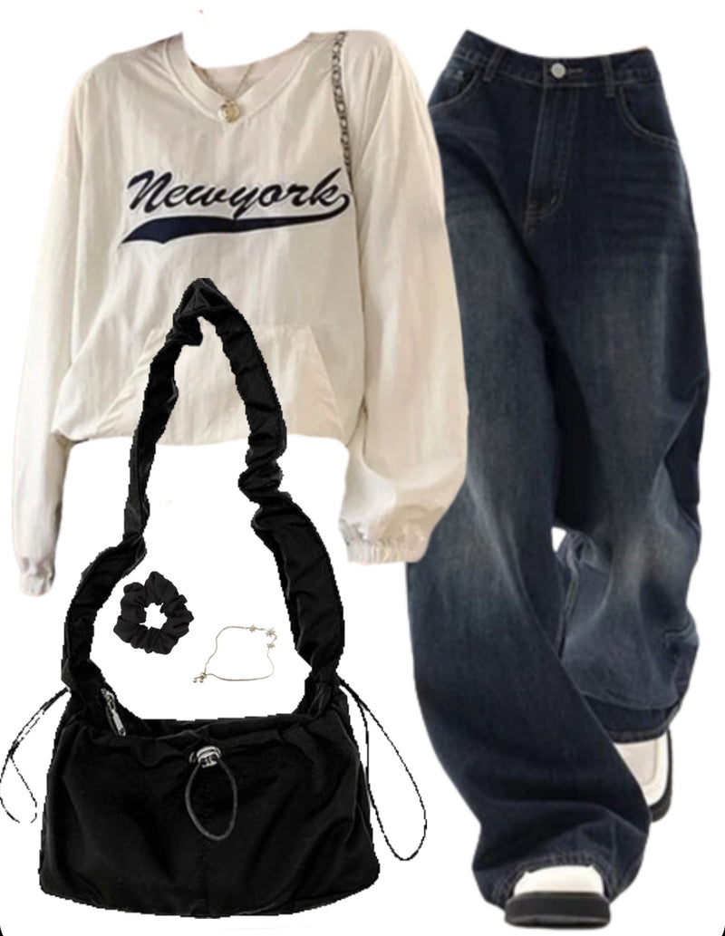 OOTD: Embroidered Sweatshirt + 90s Boyfriend Jeans + Shoulder Bag