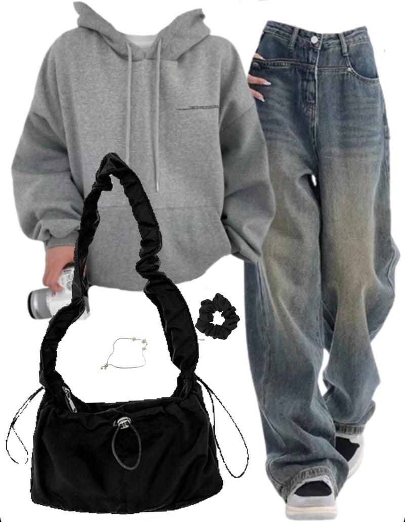OOTD: Moon Print Hoodie + High Waist Boyfriend Jeans + Shoulder Bag