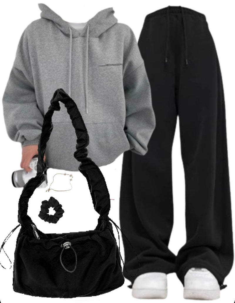 OOTD: Vintage Moon Pullover Hoodie + Baggy Sweatpants + Shoulder Bag