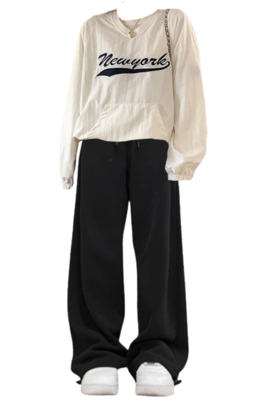 OOTD: Embroidered Sweatshirt + Vintage Solid Color Baggy Sweatpants