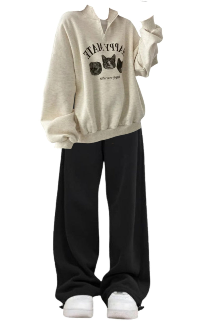 OOTD: Half Zip Pullover Sweatshirt + Vintage Solid Color Baggy Sweatpants