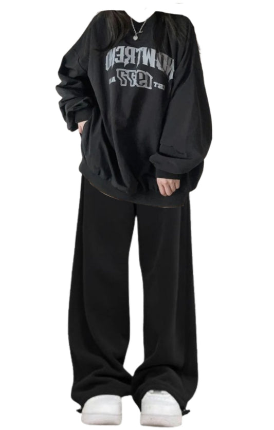 OOTD: Round Neck Sweatshirt + Vintage Solid Color Baggy Sweatpants