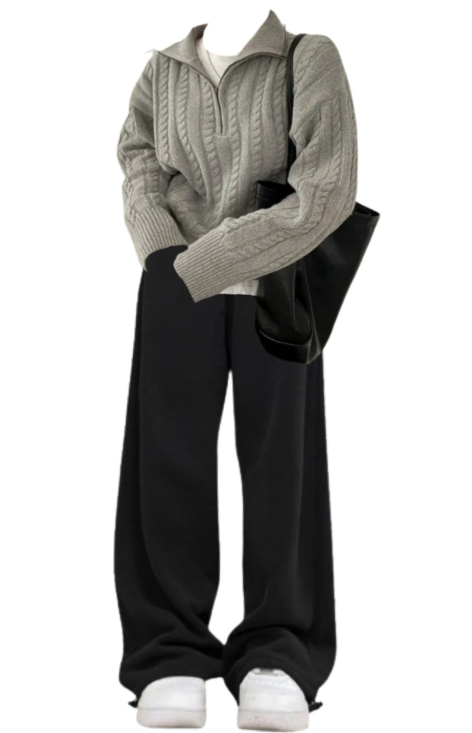 OOTD: Cable Knit Sweater + Vintage Solid Color Baggy Sweatpants - fairypeony