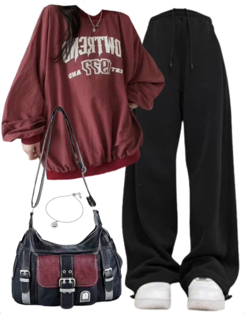 OOTD: Round Neck Sweatshirt + Baggy Sweatpants + Y2K Crossbody Bag