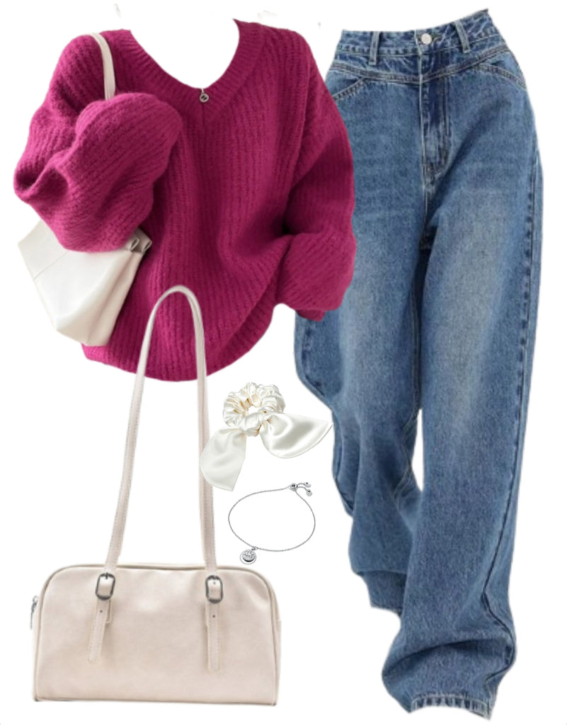 OOTD: Oversized Sweater + Boyfriend Jeans + Pu Leather Shoulder Bag