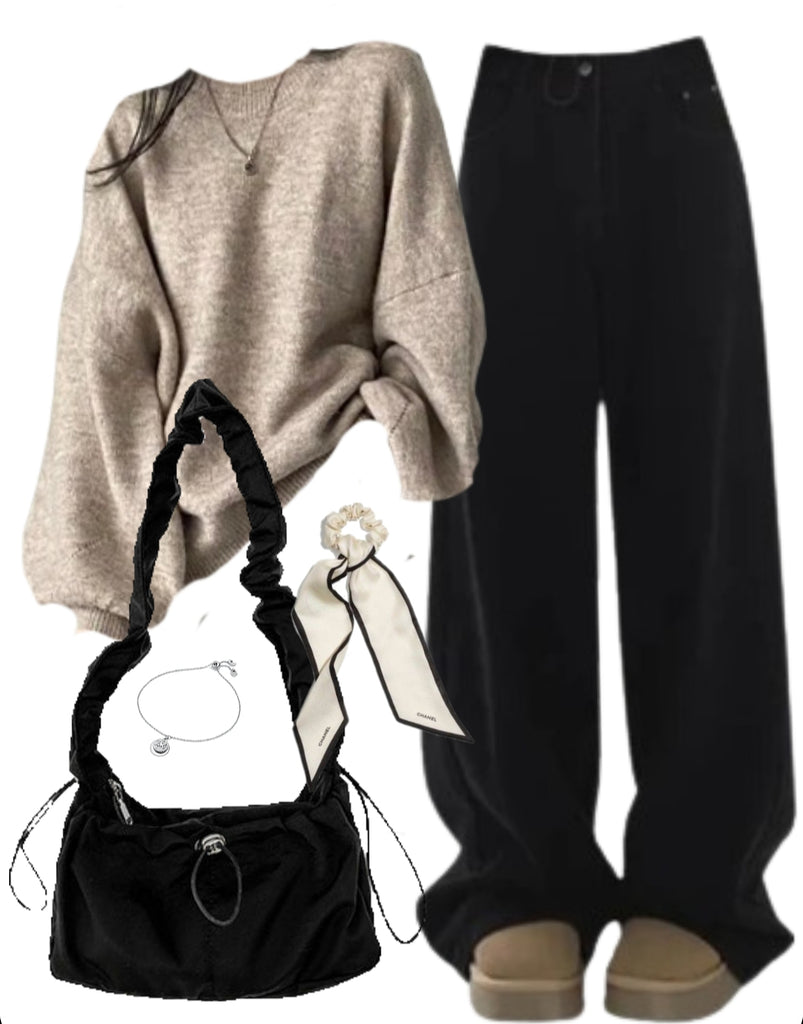 OOTD: Oversized Sweater + Baggy Boyfriend Jeans + String Shoulder Bag