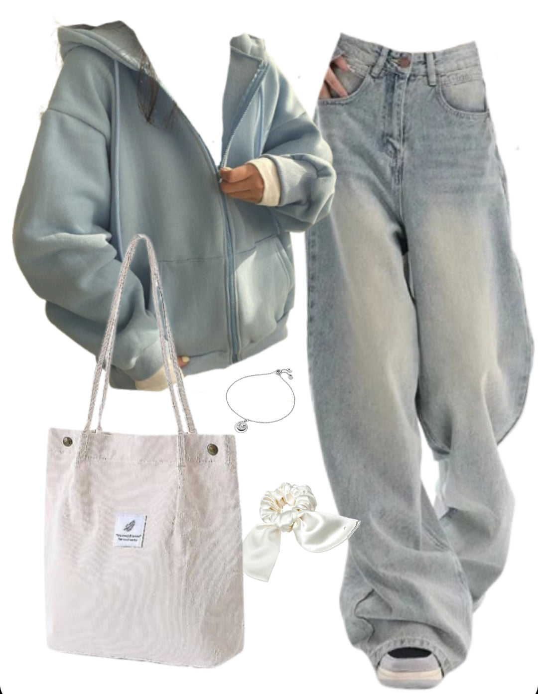 OOTD: Oversized Thick Hoodie + Boyfriend Jeans + Corduroy Tote Bag