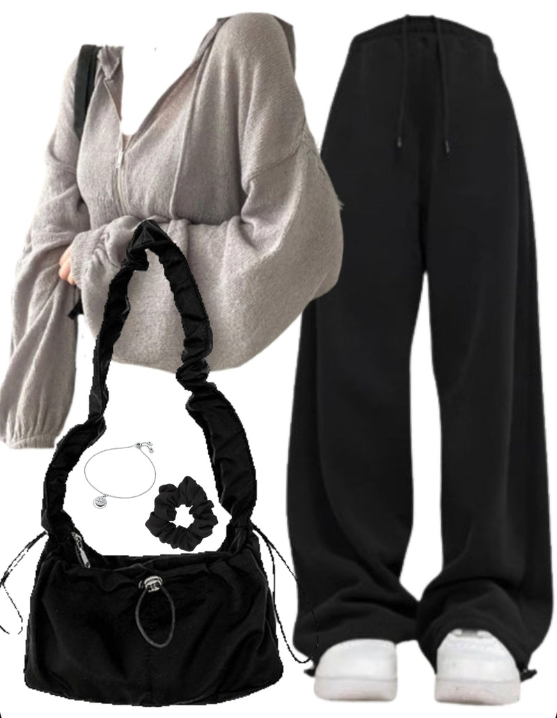 OOTD: Cropped Hoodie + Baggy Sweatpants + String Shoulder Bag