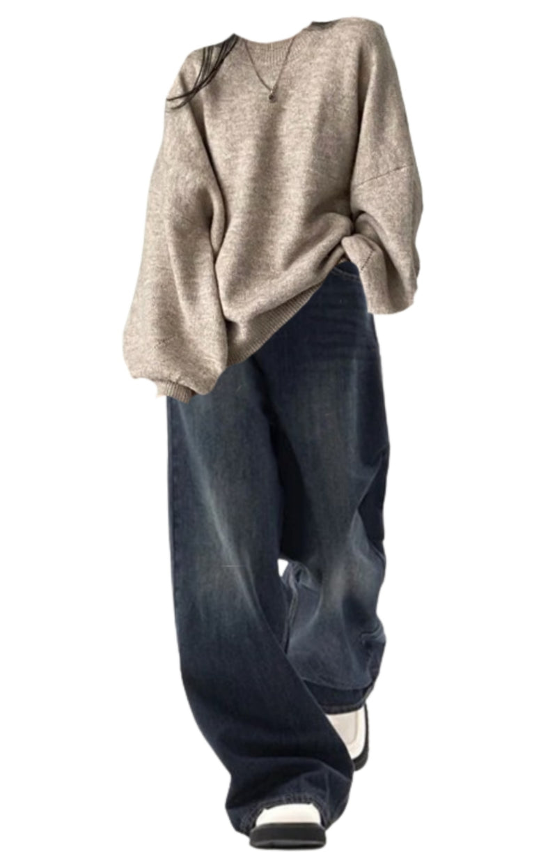 OOTD: Dark Academia Oversized Sweater + Vintage Blue 90s Boyfriend Jeans