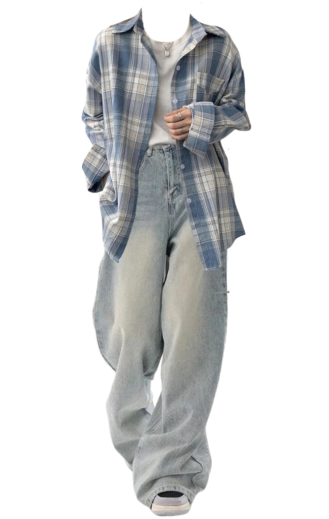 OOTD: Vintage Oversized Plaid Long Sleeve Blouse + Vintage 90s Baggy Boyfriend Jeans