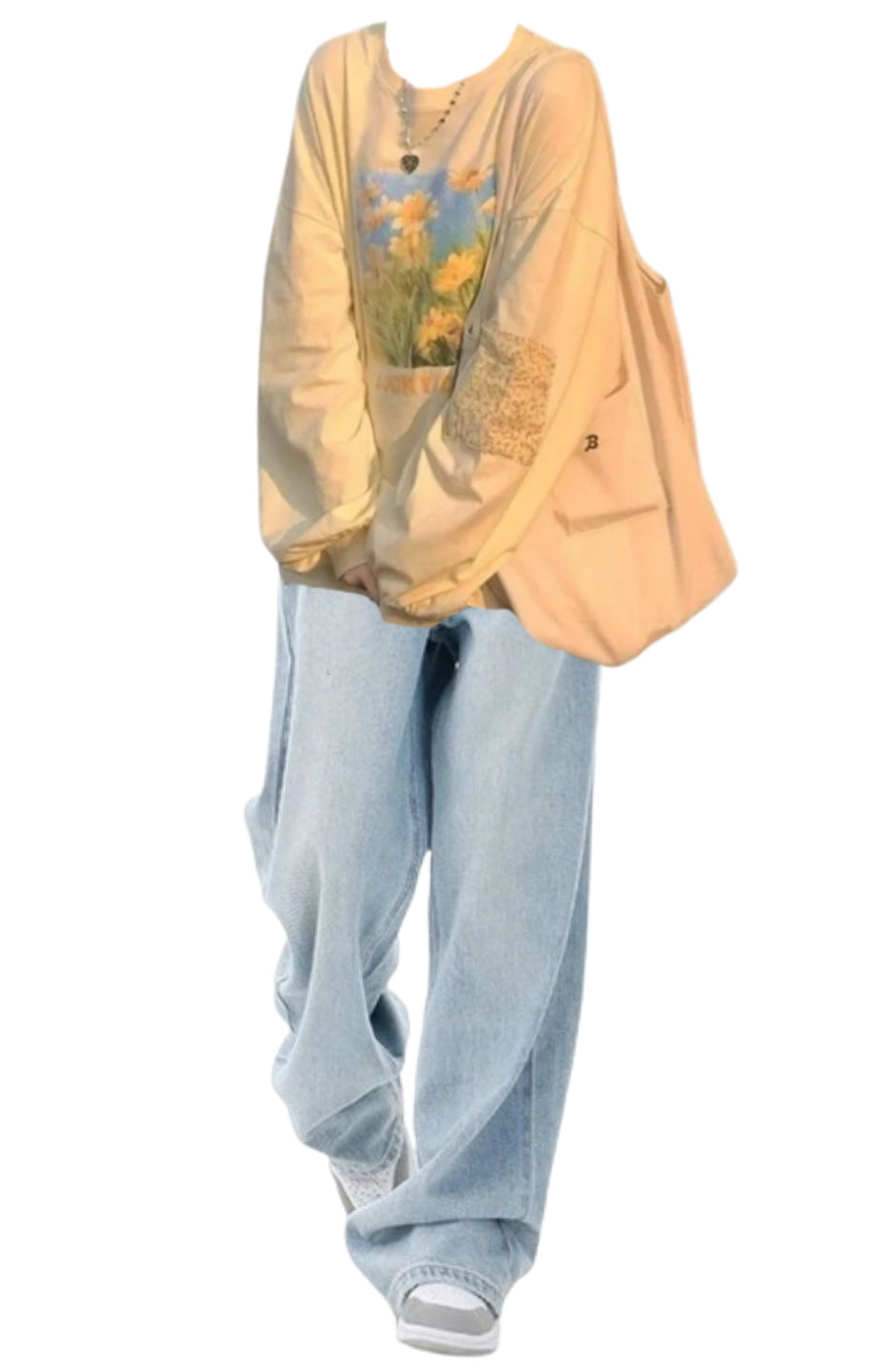 OOTD: Long Sleeve Tee + Light Blue Washed Baggy Boyfriend Jeans