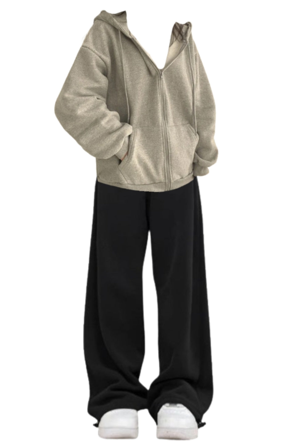 OOTD: Zip Up Oversized Thick Hoodie + Vintage Solid Color Baggy Sweatpants