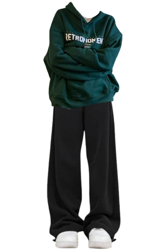 OOTD: Street Letter Print Oversized Hoodie + Vintage Solid Color Baggy Sweatpants