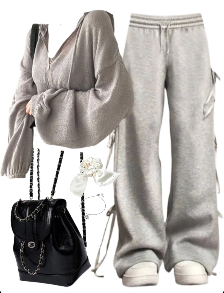 OOTD: Cropped Hoodie + Bow Tie Sweatpants + Mini Pu Leather Backpack