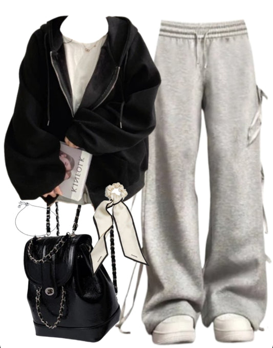 OOTD: Oversized Hoodie + Bow Tie Sweatpants + Mini Pu Leather Backpack
