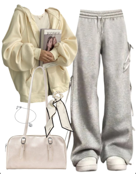 OOTD: Oversized Hoodie + Bow Tie Sweatpants + Pu Leather Shoulder Bag