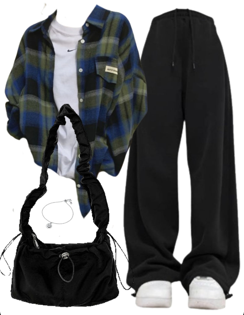 OOTD: Long Sleeve Blouse + Baggy Sweatpants + String Shoulder Bag