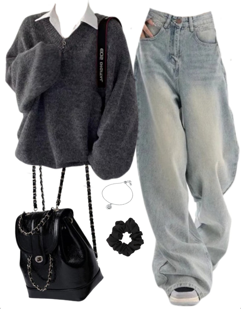 OOTD: Oversized Sweater + Baggy Boyfriend Jeans + Mini Pu Leather Backpack