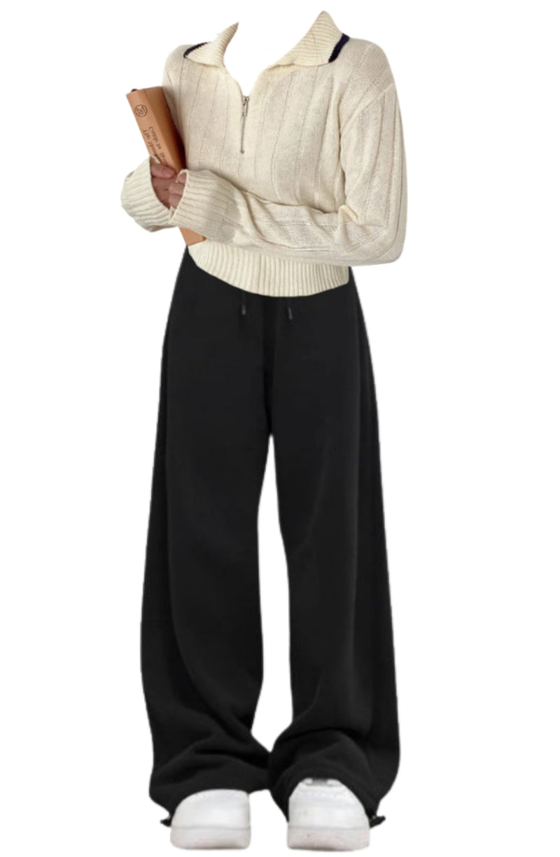 OOTD: Polo Collar Half Zip Up Sweater + Vintage Solid Color Baggy Sweatpants