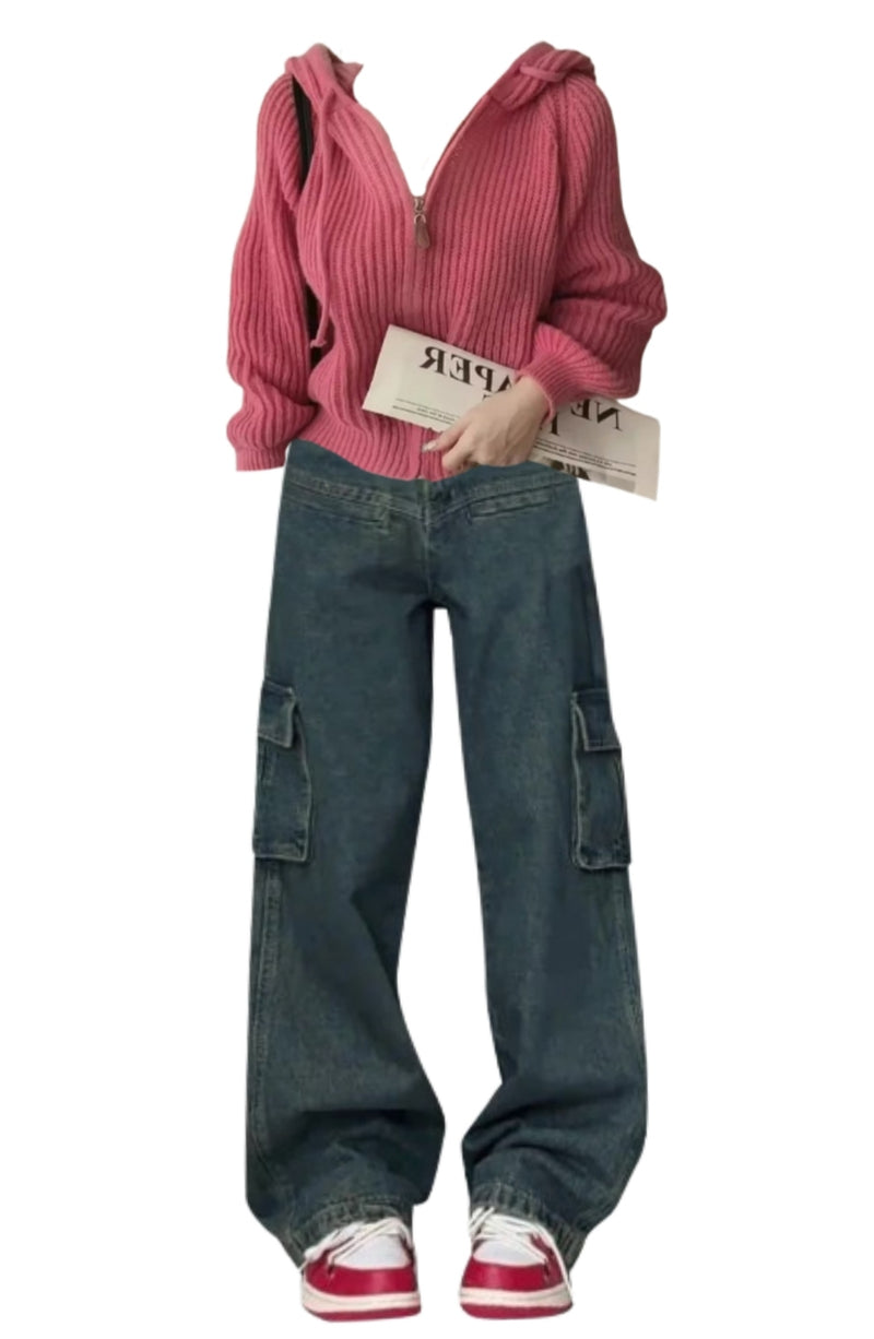 OOTD: Hooded Cardigan + Vintage Patchwork High Waist Cargo Jeans