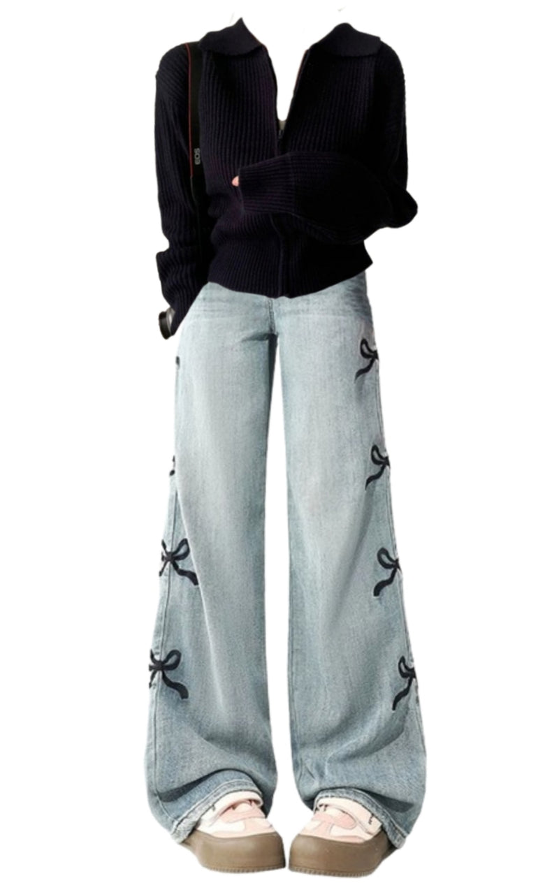 OOTD: Casual Versatile Cardigan + Side Embroidered Bow Boyfriend Jeans