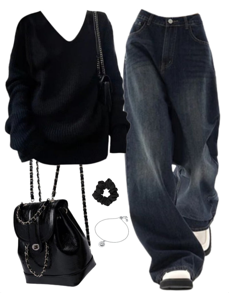 OOTD: Oversized Sweater + Vintage Boyfriend Jeans + Pu Leather Backpack