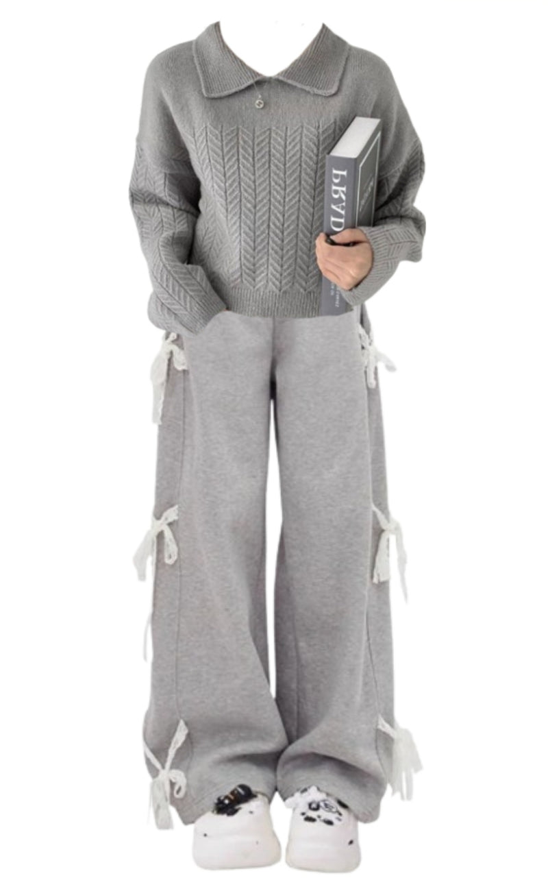 OOTD: Polo Collar Sweater + Bow Tie  Sweatpants