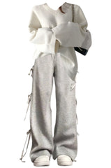 OOTD: Solid Color Loose Sweater + Bow Tie Sweatpants