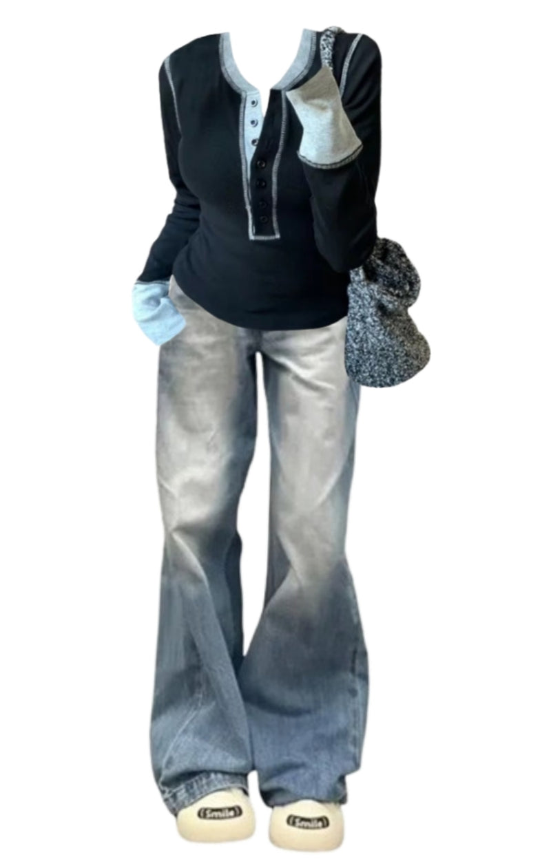 OOTD: Patchwork Long Sleeve Tee + Vintage Baggy Jeans