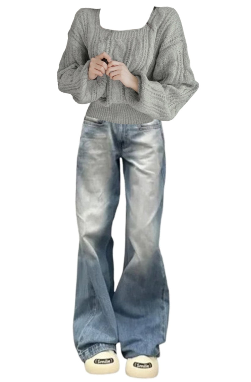 OOTD: Solid Color Square Collar Sweater + Vintage Blue Wash Jeans