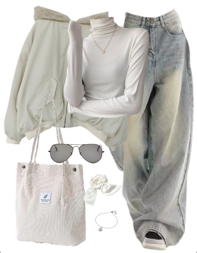 OOTD: Hooded Jacket + Knitted Tee + Boyfriend Jeans + Tote Bag