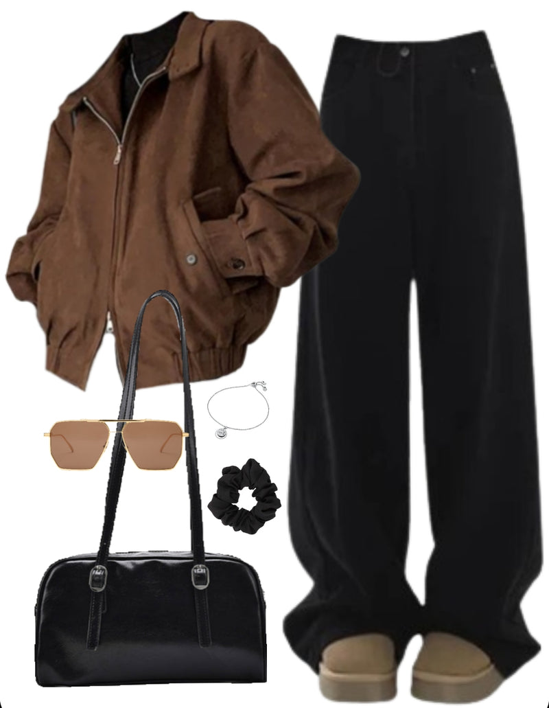 OOTD: Loose Zipper Jacket + Baggy Jeans + Shoulder Bag