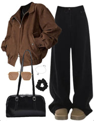 OOTD: Loose Zipper Jacket + Baggy Jeans + Shoulder Bag