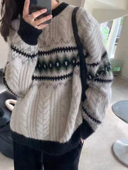 Wool Blend Geometric Pullover Sweater