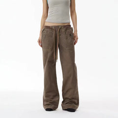 Mid-Thigh Wide-Leg Casual Pants – Retro High Street Loose Fit Cotton Trousers