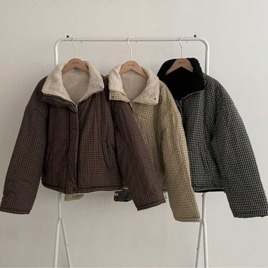 Vintage Checkered Print Reversible Coat