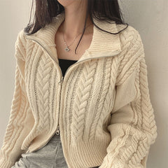 Twist Double Zipper Design Short Cardigan - fairypeony