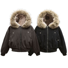 Retro Metal Buckle Hooded Cotton Jacket