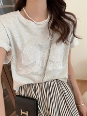 Embroidery Bow Oversized Short Sleeve Tee