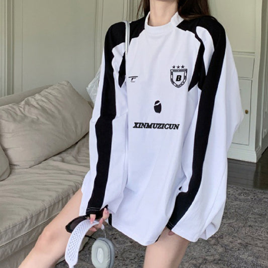 Contrast Color Embroidery Print Oversized Sweatshirt - fairypeony