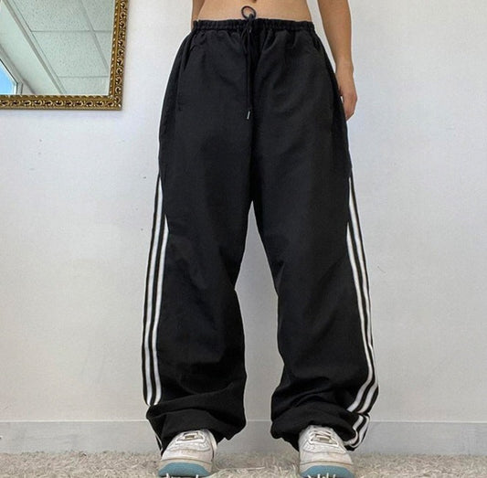 Contrast Piping Black Baggy Sweatpants