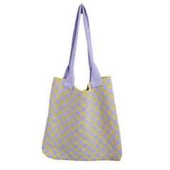 Aesthetic Checkered Print Knitted Tote Bag