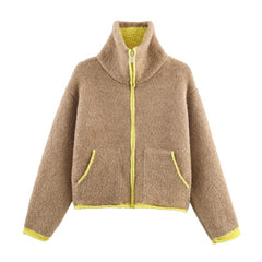 Womens Color-Blocking Lambswool Short Jacket