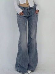 Vintage Blue Flared Denim Jeans for Women