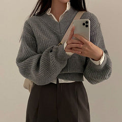 Vintage V-Neck Oversized Cropped Sweater